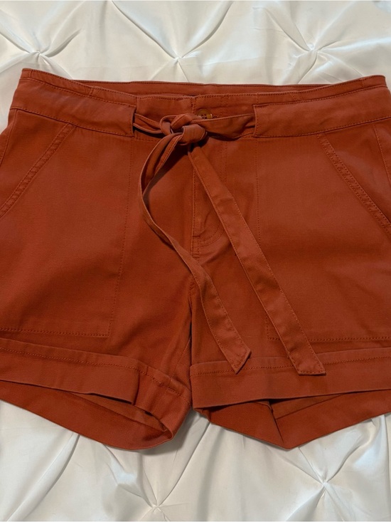 Liverpool Pants - Liverpool Los Angeles Encased Self-Tie High Waist Relaxed Shorts, Orange Rust 6